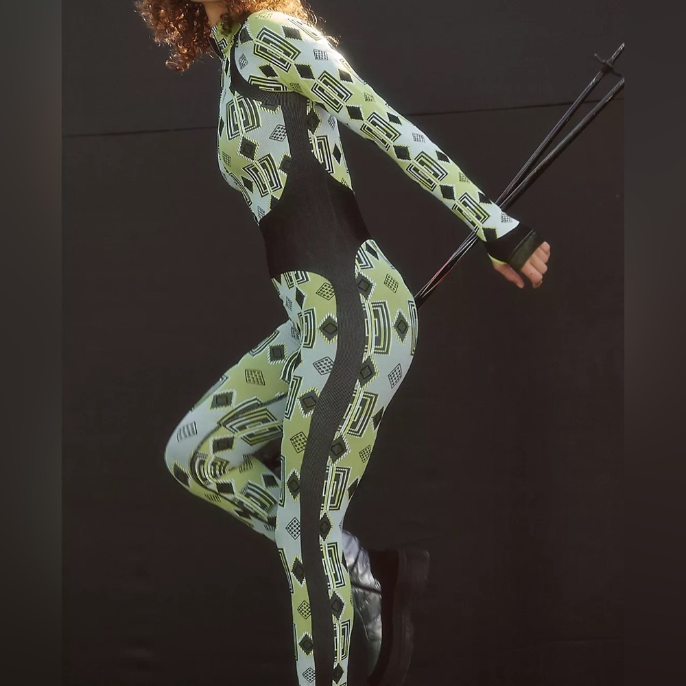 Free People Stars To Mars Onesie activewear lime spritz back zip up skiing